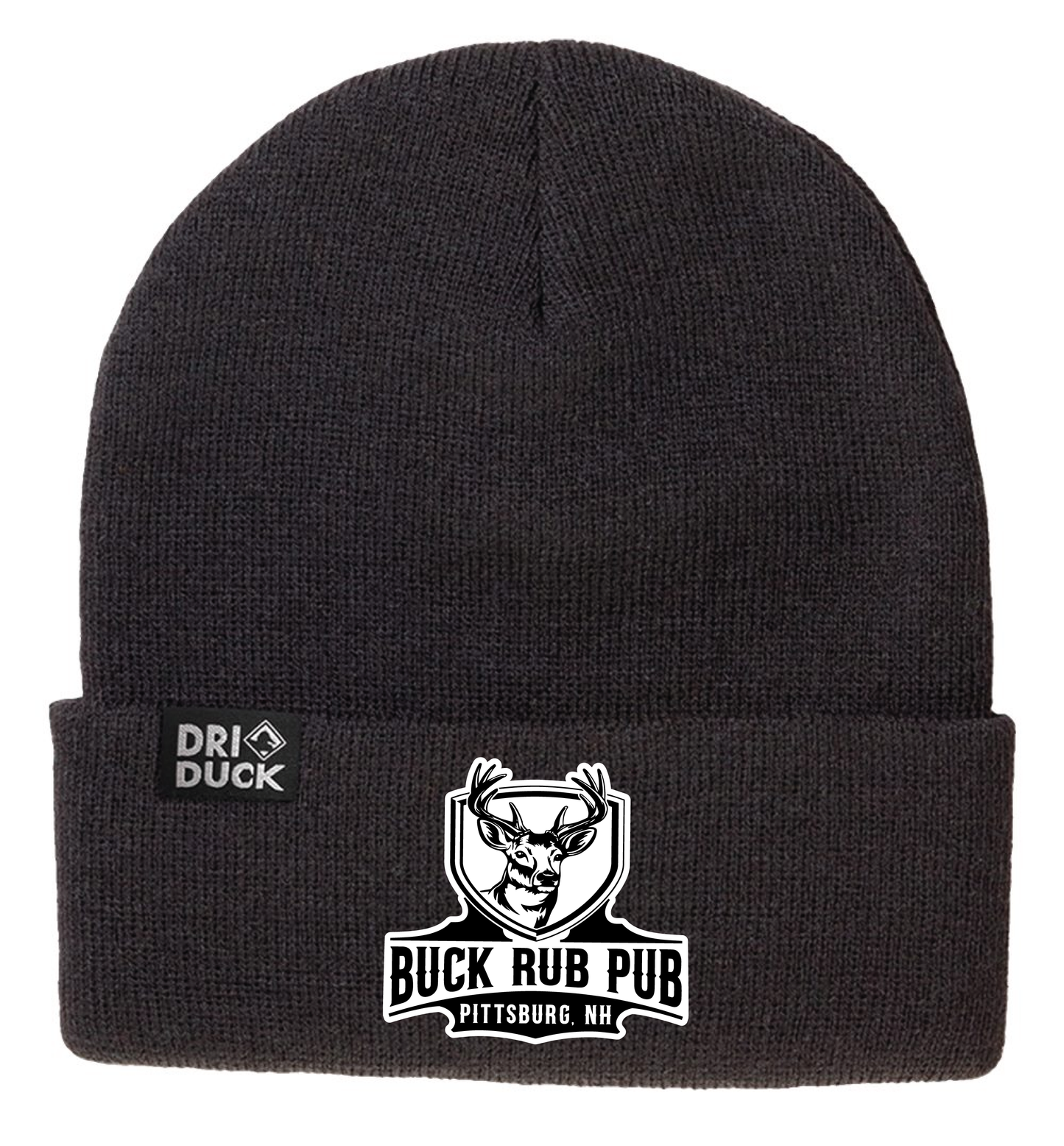 Dri Duck Black Cuffed Beanie with Buck Rub Pub Patch