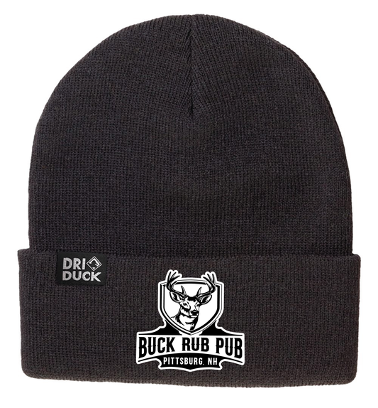 Dri Duck Black Cuffed Beanie with Buck Rub Pub Patch