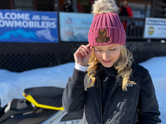 Rosewood Winter Hat with Faux Fur Pom Pom and Buck Rub Patch